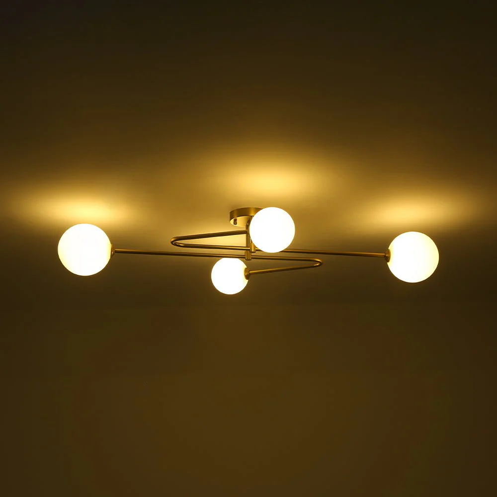 4-Light Frosted Glass Globe Linear Sputnik Semi Flush Mount - Image 17