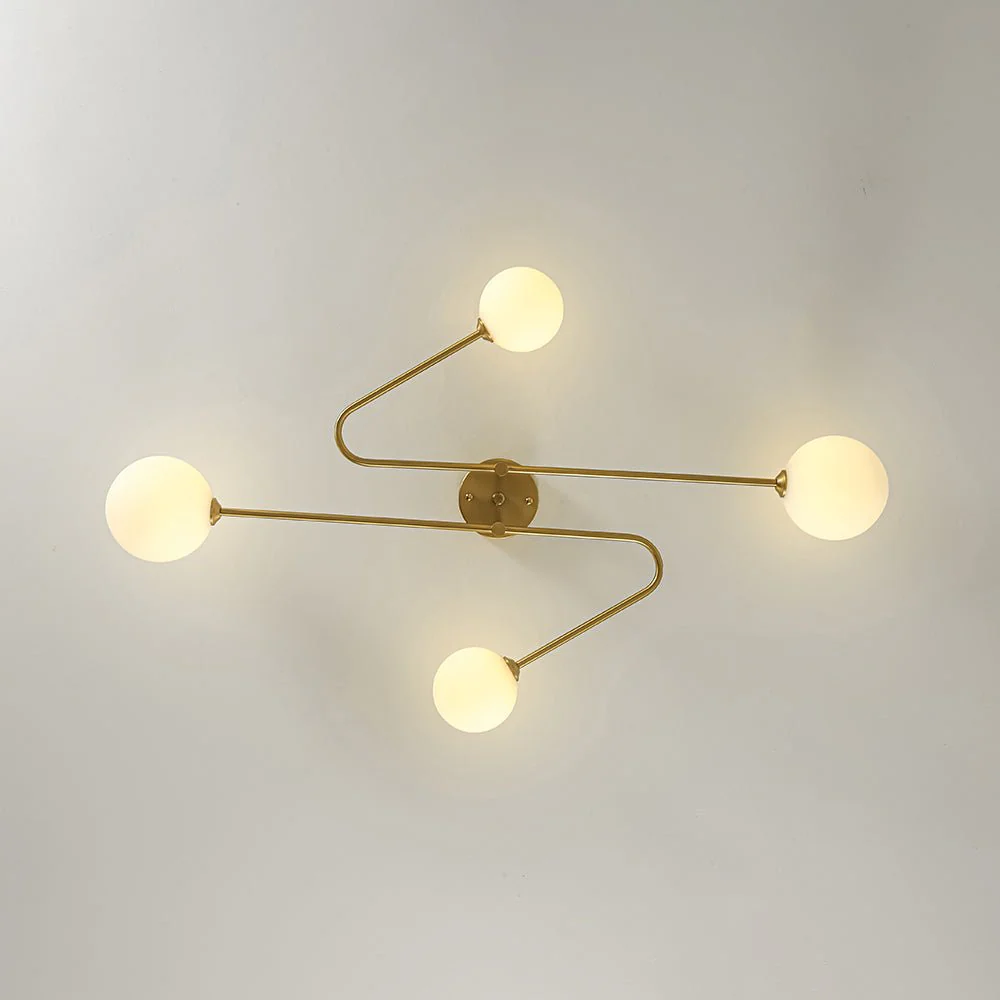 4-Light Frosted Glass Globe Linear Sputnik Semi Flush Mount - Image 18