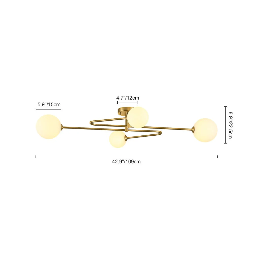 4-Light Frosted Glass Globe Linear Sputnik Semi Flush Mount - Image 19