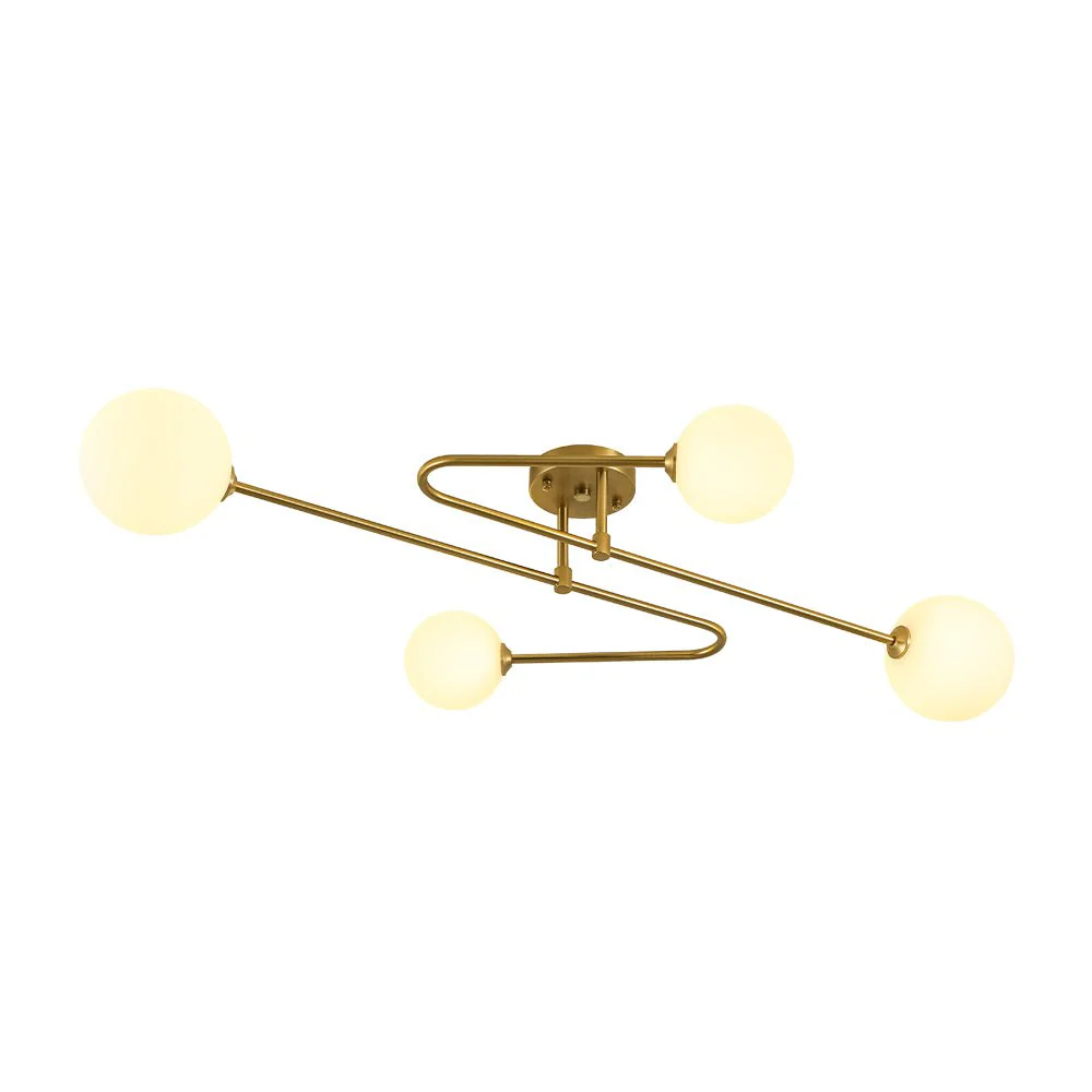 4-Light Frosted Glass Globe Linear Sputnik Semi Flush Mount - Image 3