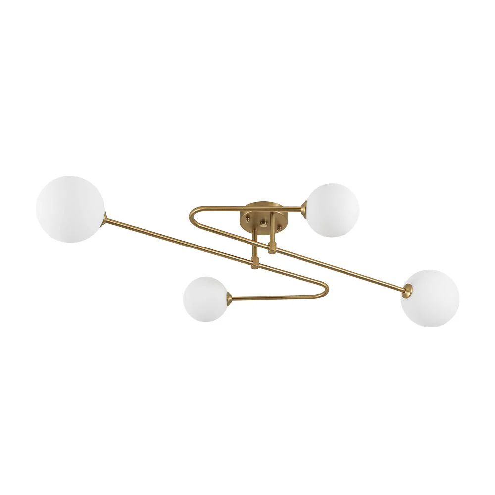 4-Light Frosted Glass Globe Linear Sputnik Semi Flush Mount - Image 4