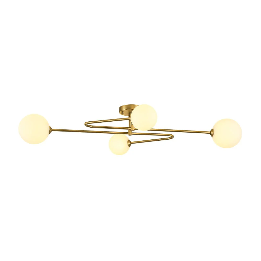 4-Light Frosted Glass Globe Linear Sputnik Semi Flush Mount - Image 6
