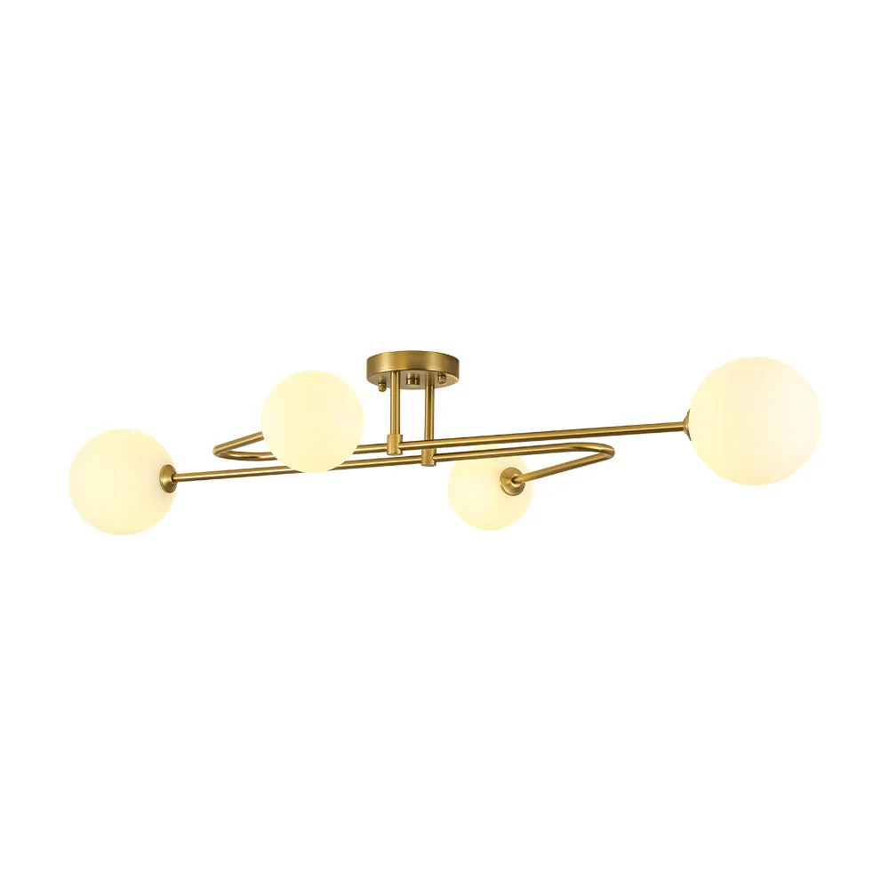 4-Light Frosted Glass Globe Linear Sputnik Semi Flush Mount - Image 7