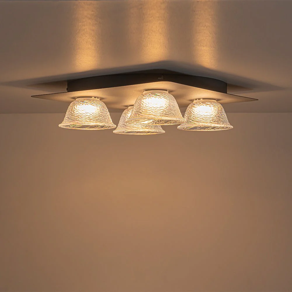 4-Light Iridescent Glass Bell LED Square Semi Flush Mount - Image 10