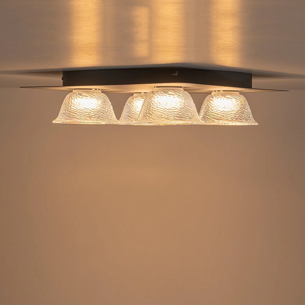 4-Light Iridescent Glass Bell LED Square Semi Flush Mount - Image 11