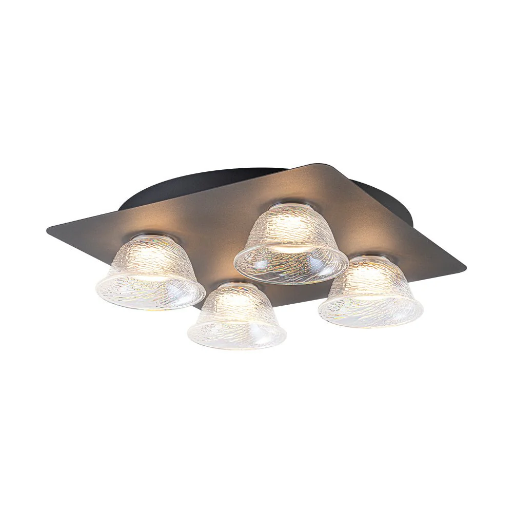 4-Light Iridescent Glass Bell LED Square Semi Flush Mount - Image 3