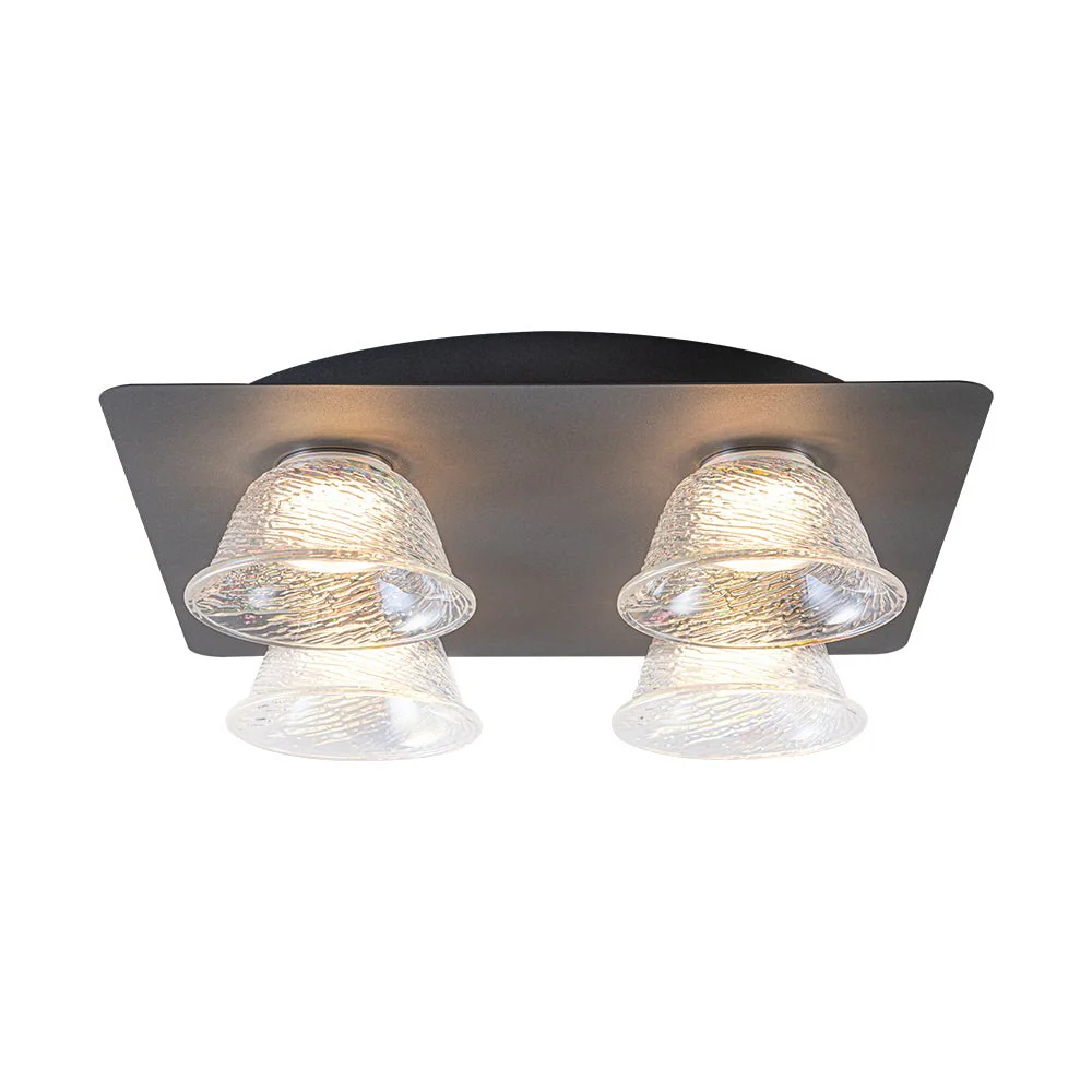 4-Light Iridescent Glass Bell LED Square Semi Flush Mount - Image 8