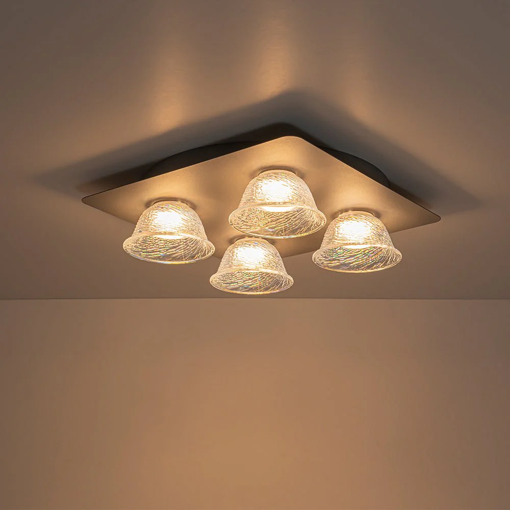 4-Light Iridescent Glass Bell LED Square Semi Flush Mount - Image 9