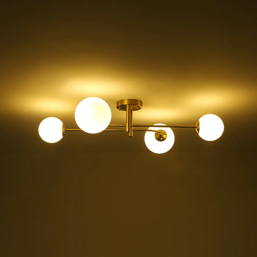 4-Light Minimalist Linear Sputnik Opal Glass Globe Semi Flush - Image 11