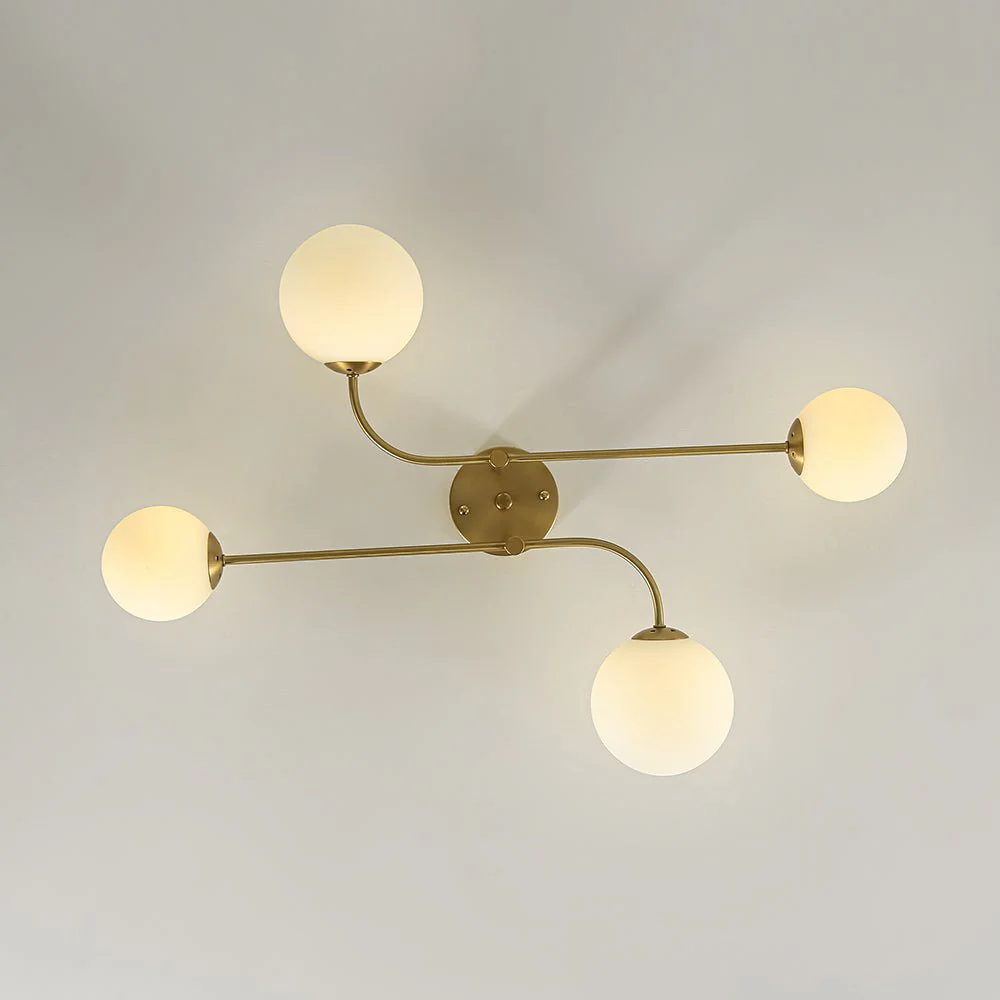 4-Light Minimalist Linear Sputnik Opal Glass Globe Semi Flush - Image 6