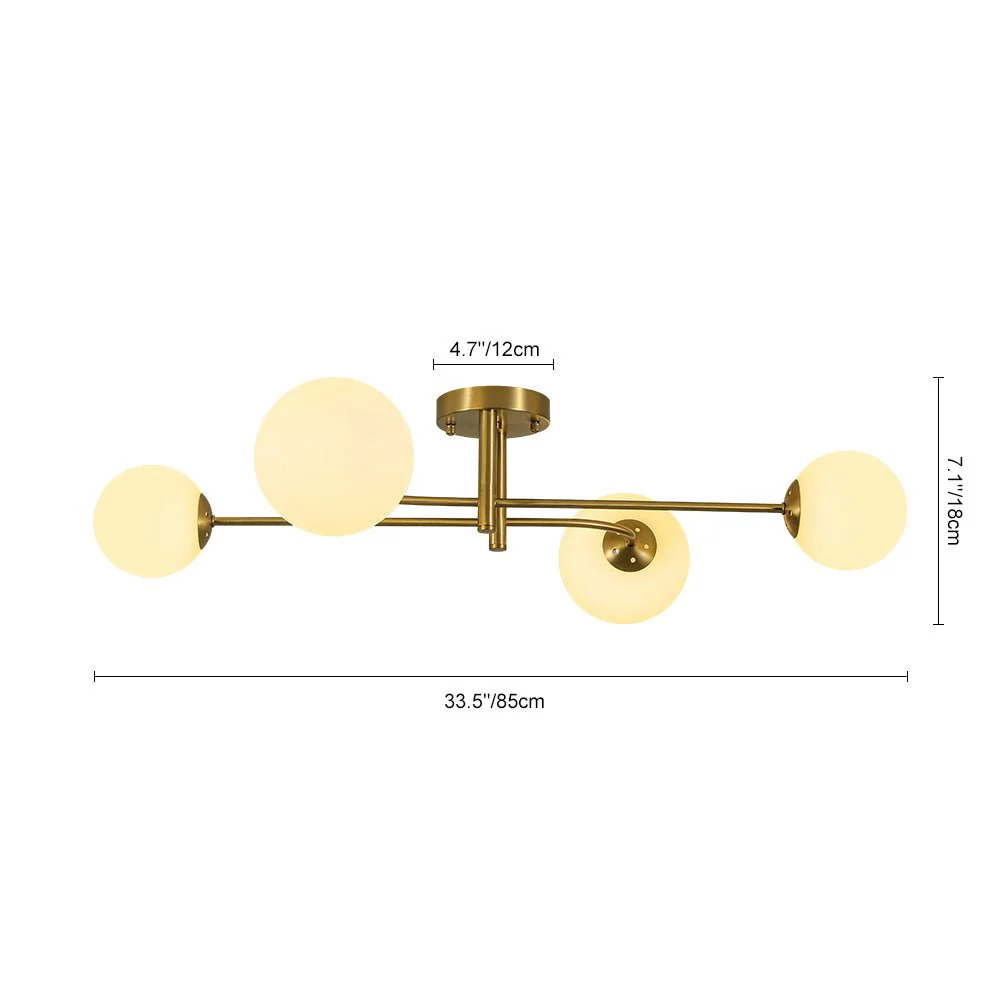 4-Light Minimalist Linear Sputnik Opal Glass Globe Semi Flush - Image 9