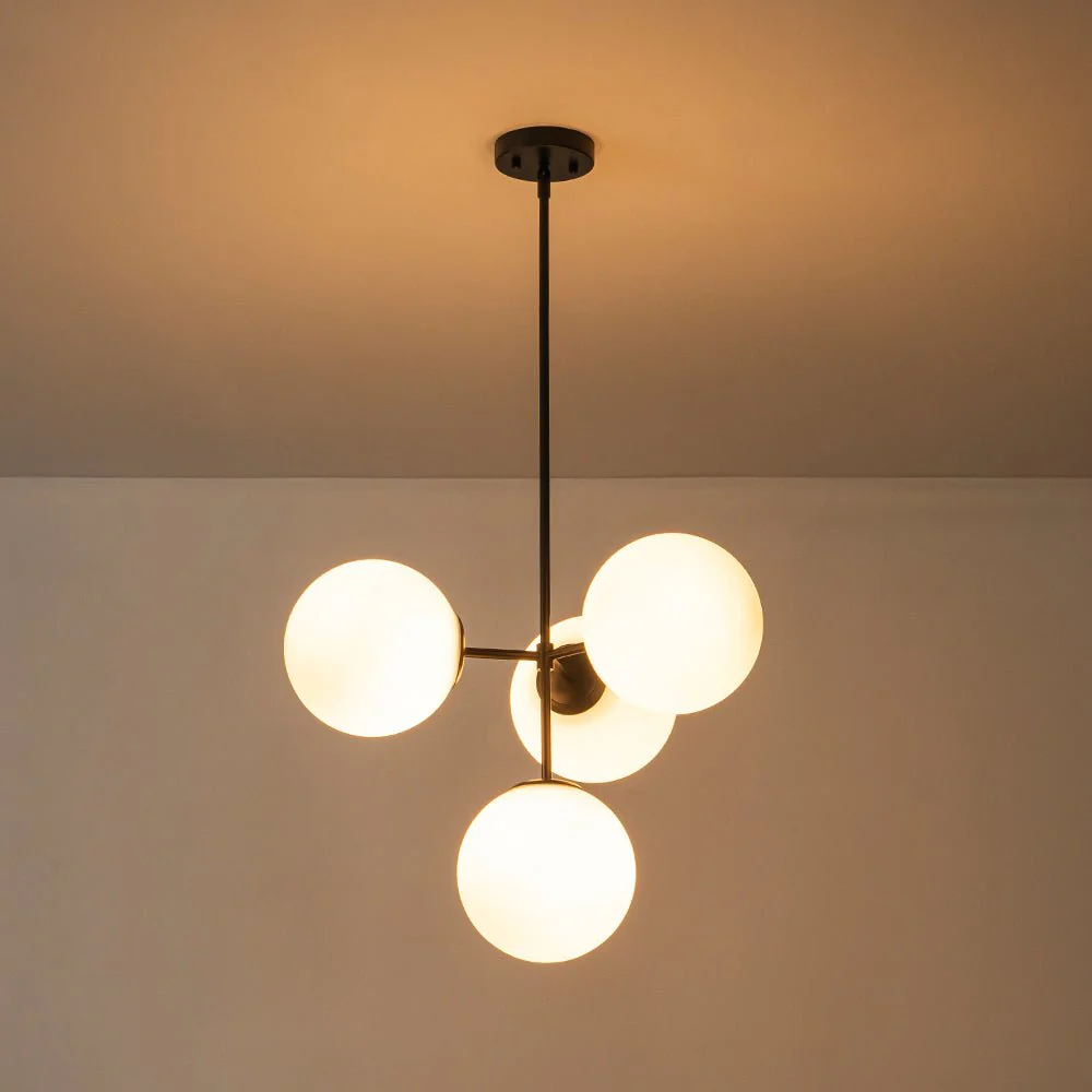 4-Light Opal Glass Globe Sputnik Semi Flush Chandelier - Image 18