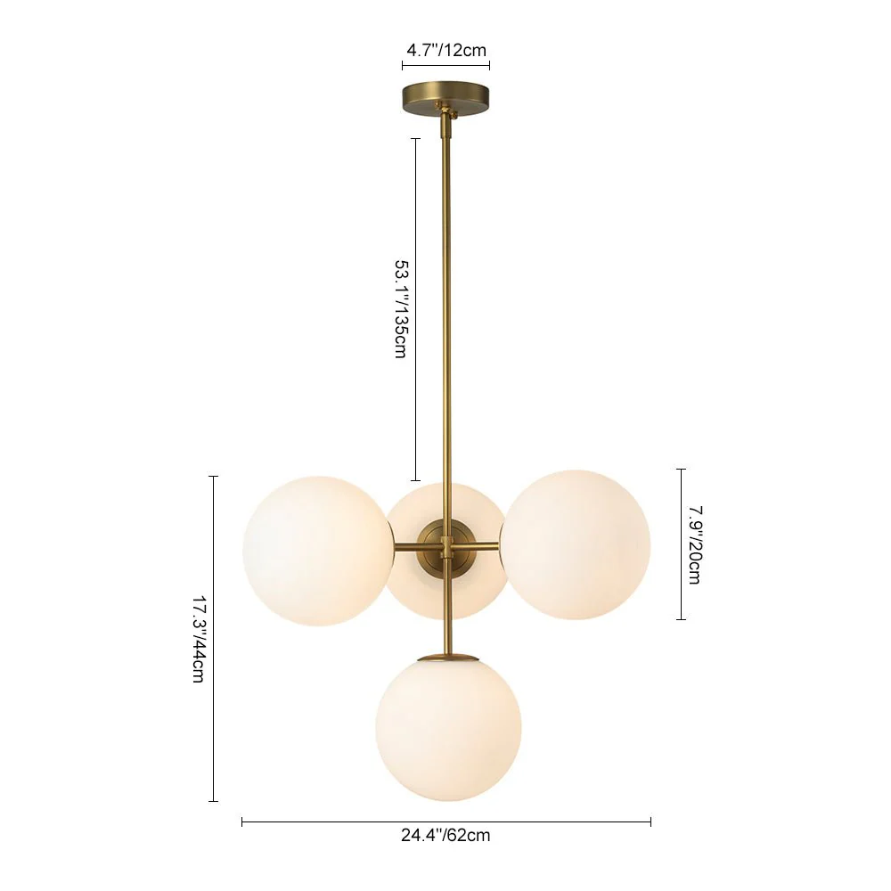 4-Light Opal Glass Globe Sputnik Semi Flush Chandelier - Image 21