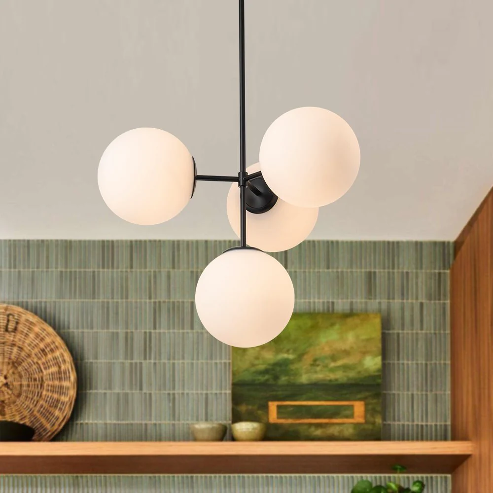 4-Light Opal Glass Globe Sputnik Semi Flush Chandelier - Image 3