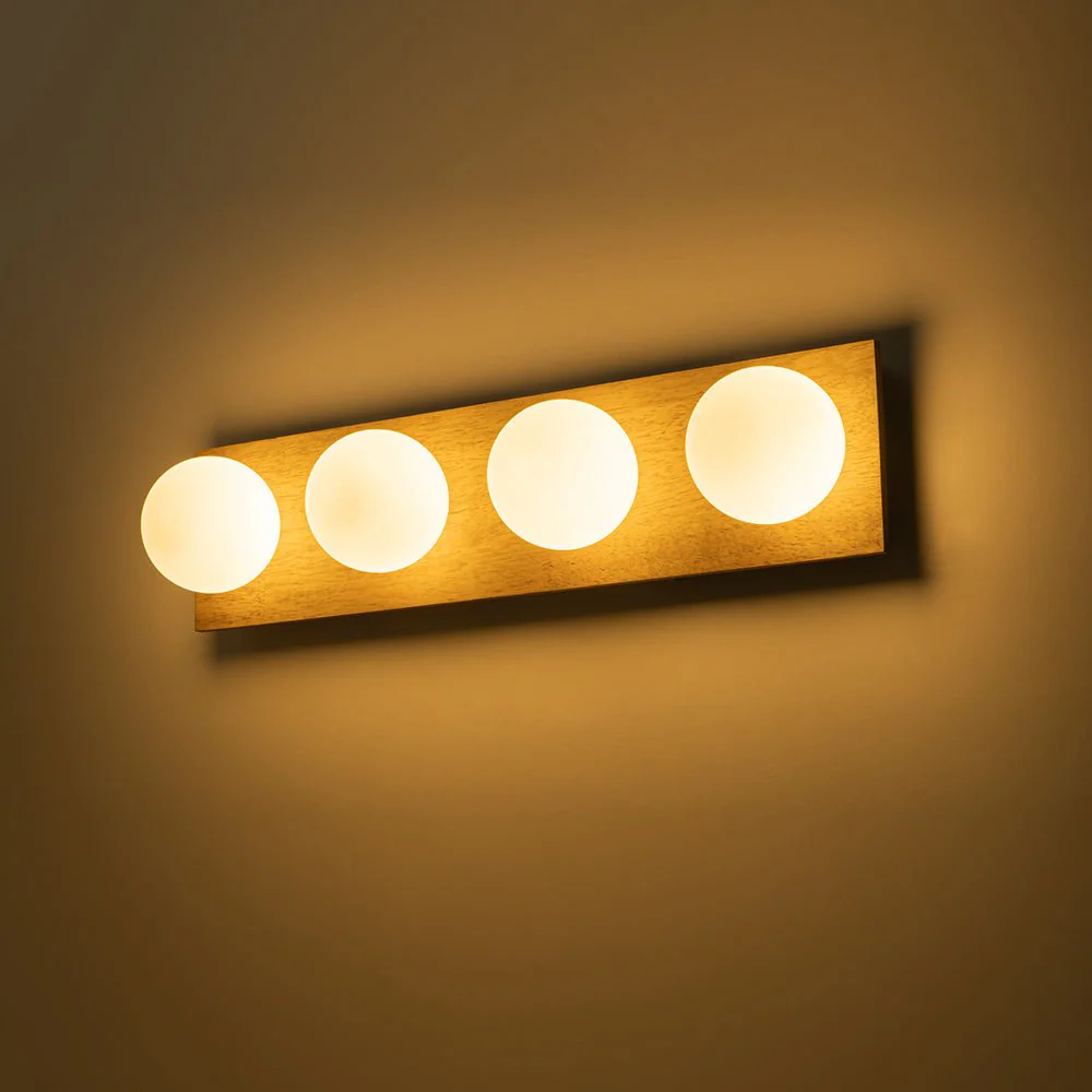4-Light Opal Glass Linear Wooden Semi Flush Mount / Wall Light - Image 10