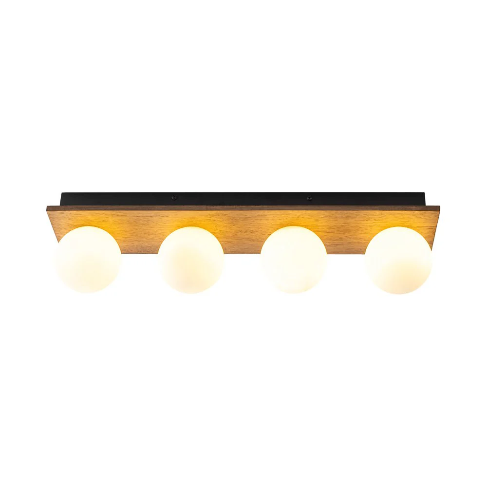 4-Light Opal Glass Linear Wooden Semi Flush Mount / Wall Light - Image 3