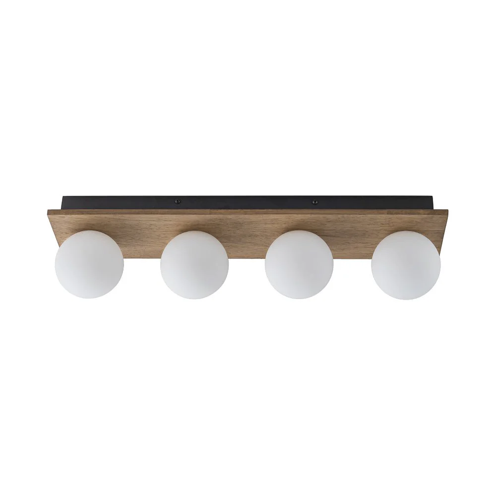 4-Light Opal Glass Linear Wooden Semi Flush Mount / Wall Light - Image 4