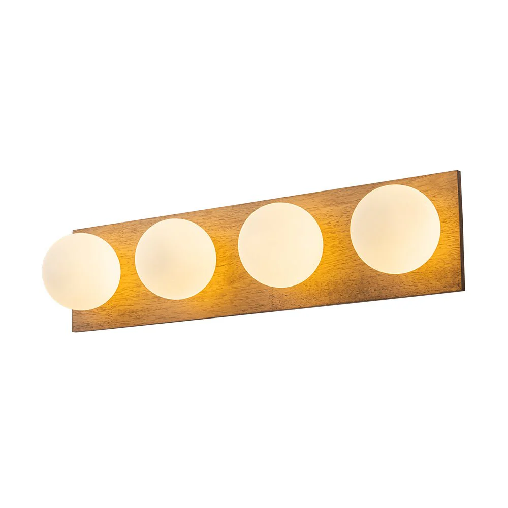 4-Light Opal Glass Linear Wooden Semi Flush Mount / Wall Light - Image 5