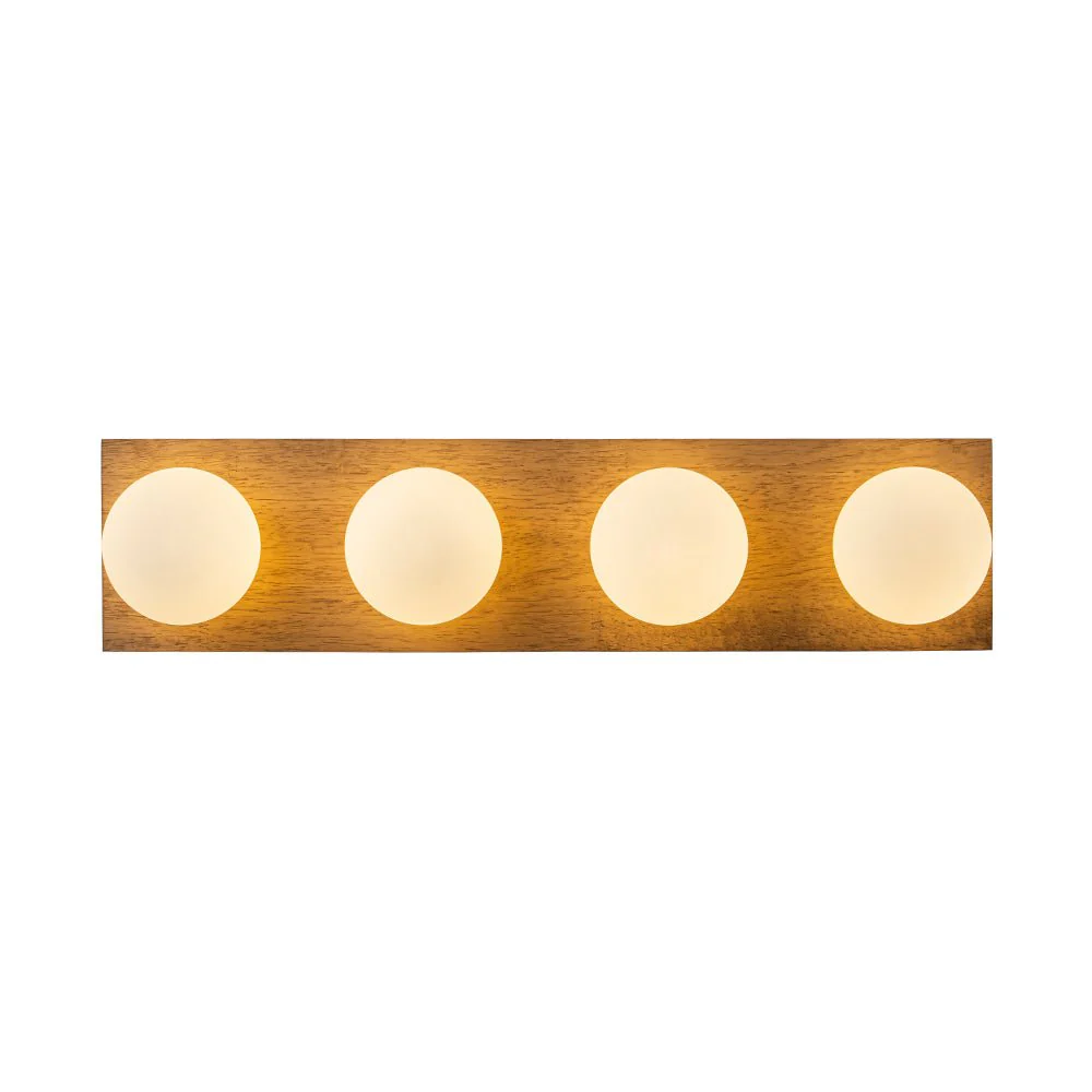 4-Light Opal Glass Linear Wooden Semi Flush Mount / Wall Light - Image 7
