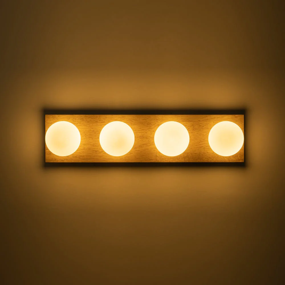 4-Light Opal Glass Linear Wooden Semi Flush Mount / Wall Light - Image 9