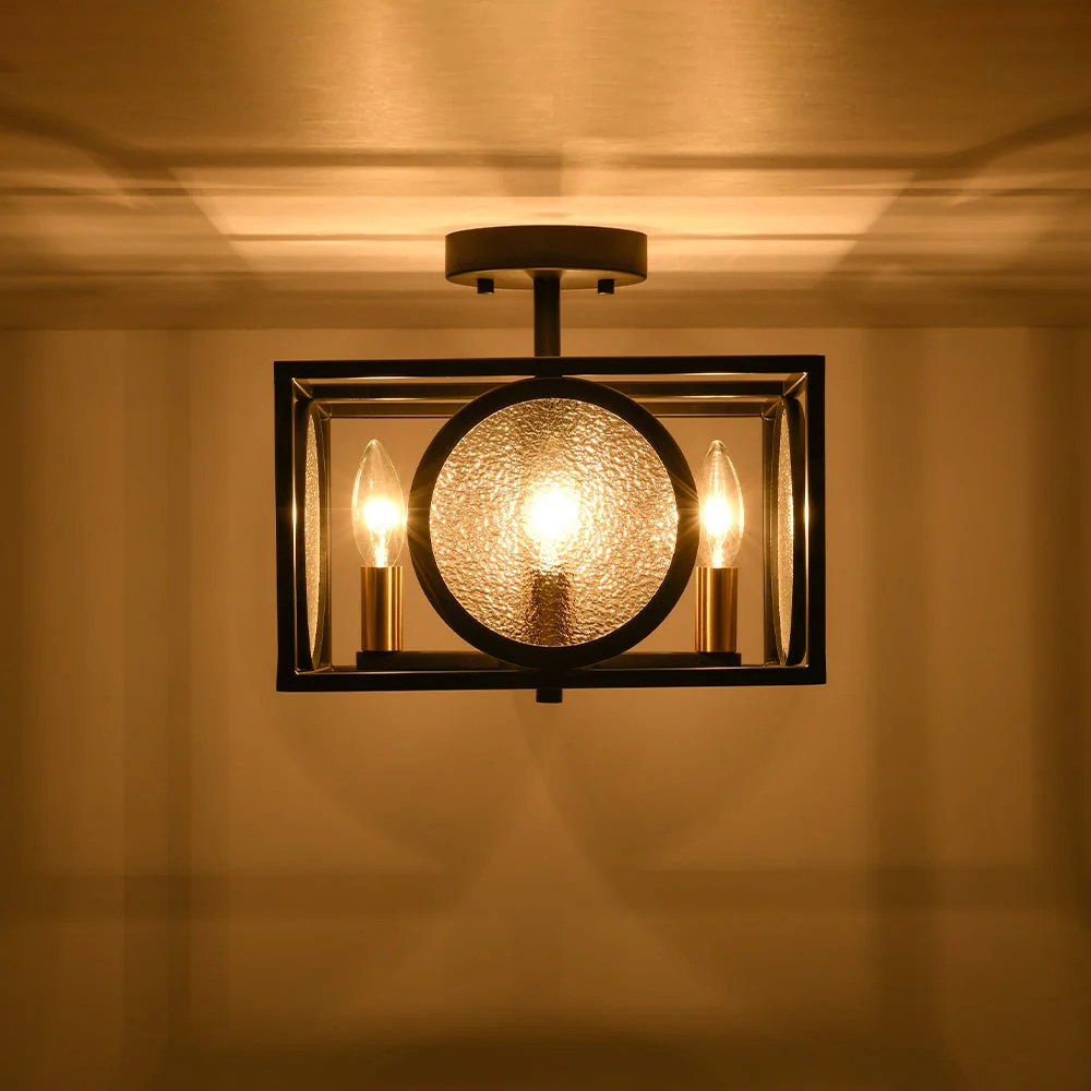 4-light Textured Glass Square Lantern Semi Flush Mount - Image 11