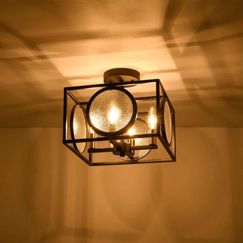 4-light Textured Glass Square Lantern Semi Flush Mount - Image 12
