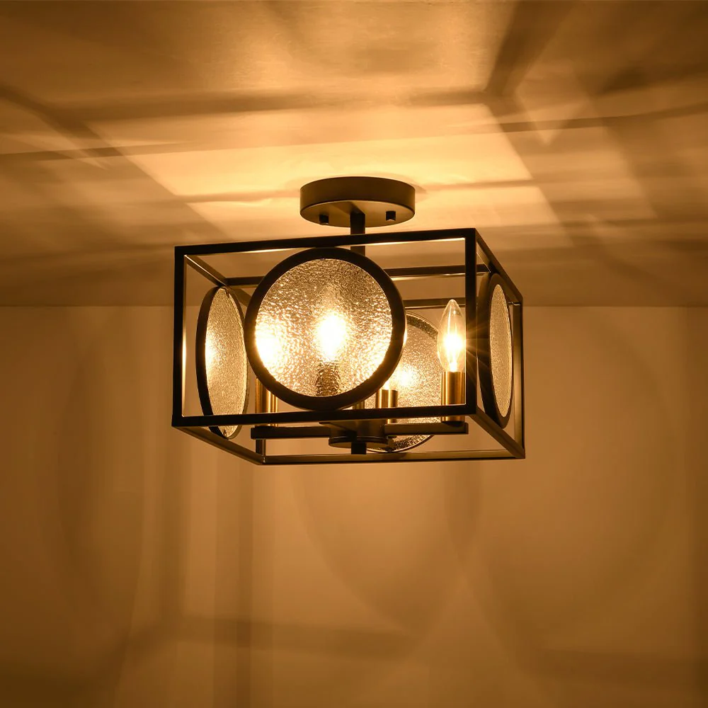 4-light Textured Glass Square Lantern Semi Flush Mount - Image 13