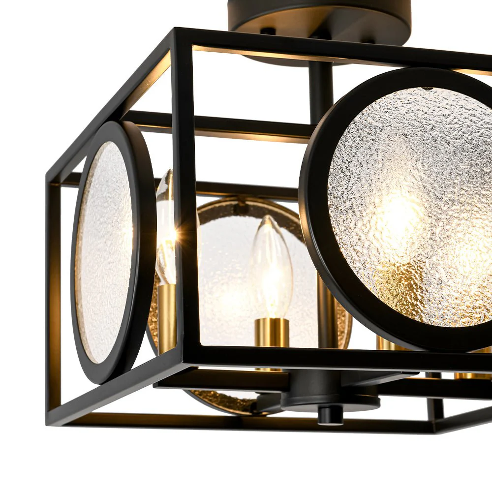 4-light Textured Glass Square Lantern Semi Flush Mount - Image 19