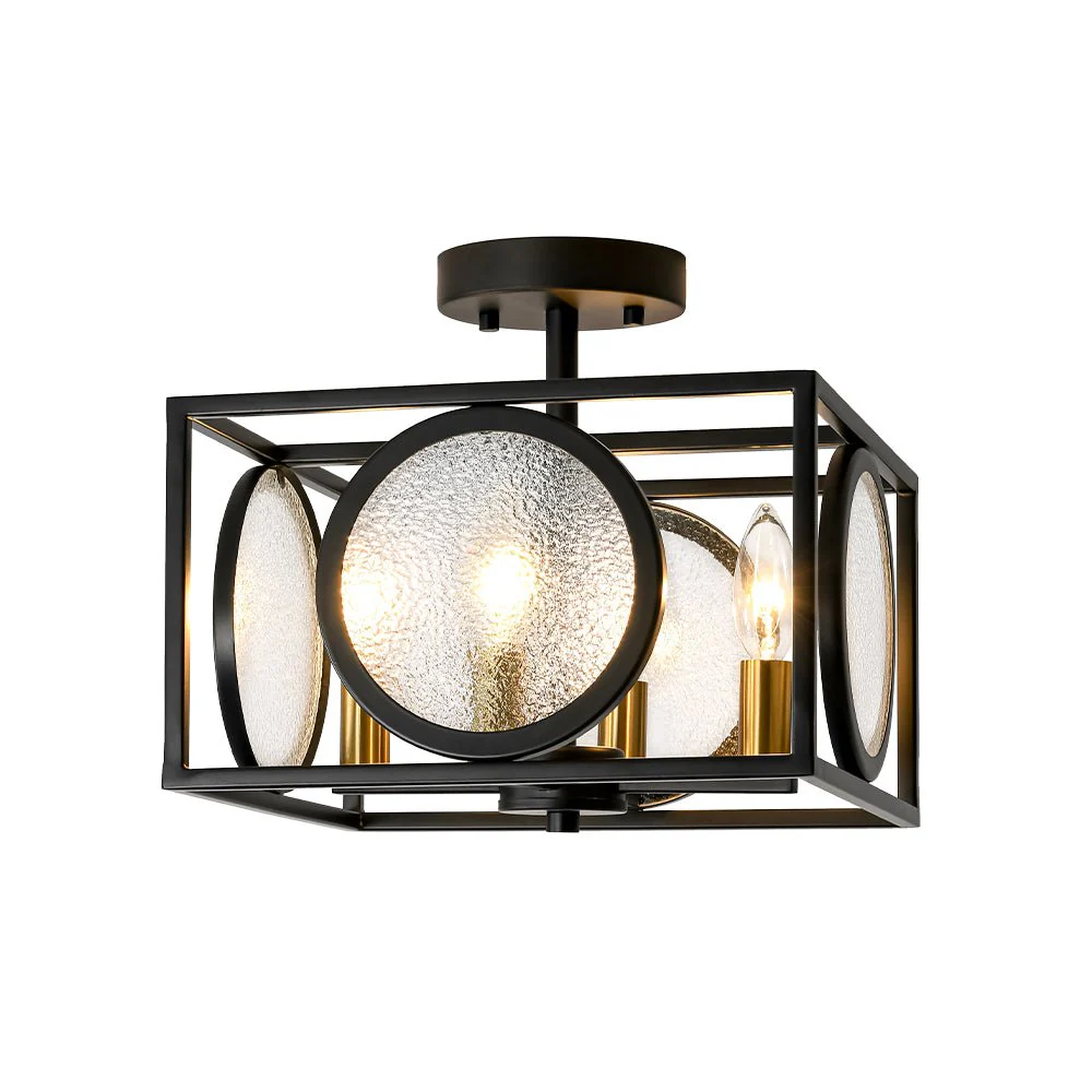 4-light Textured Glass Square Lantern Semi Flush Mount - Image 3