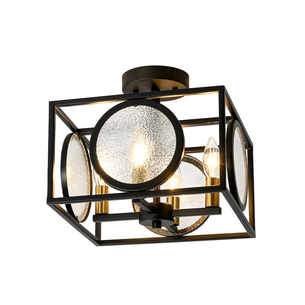 4-light Textured Glass Square Lantern Semi Flush Mount - Image 8