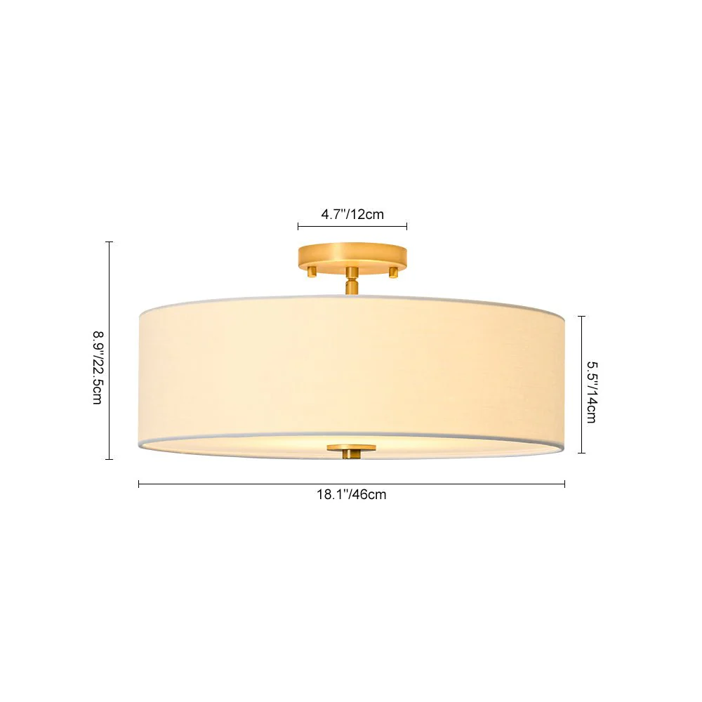 4-Light White Linen Round Drum Brass Semi Flush Mount - Image 12