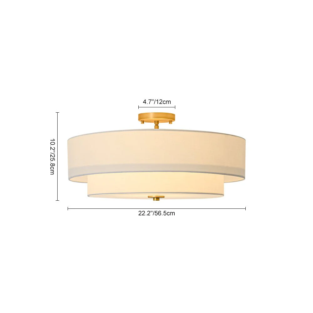 4-Light White Linen Round Drum Brass Semi Flush Mount - Image 13