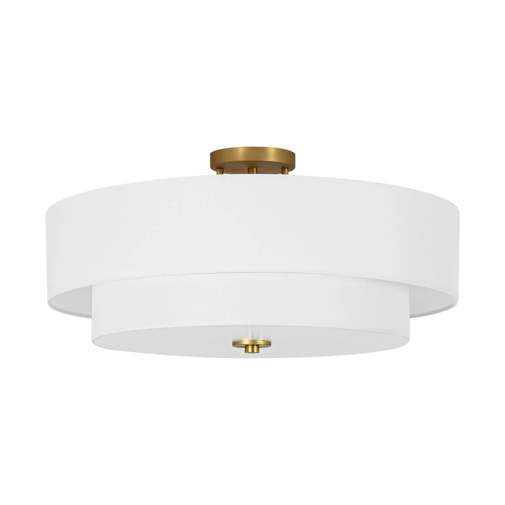 4-Light White Linen Round Drum Brass Semi Flush Mount - Image 14
