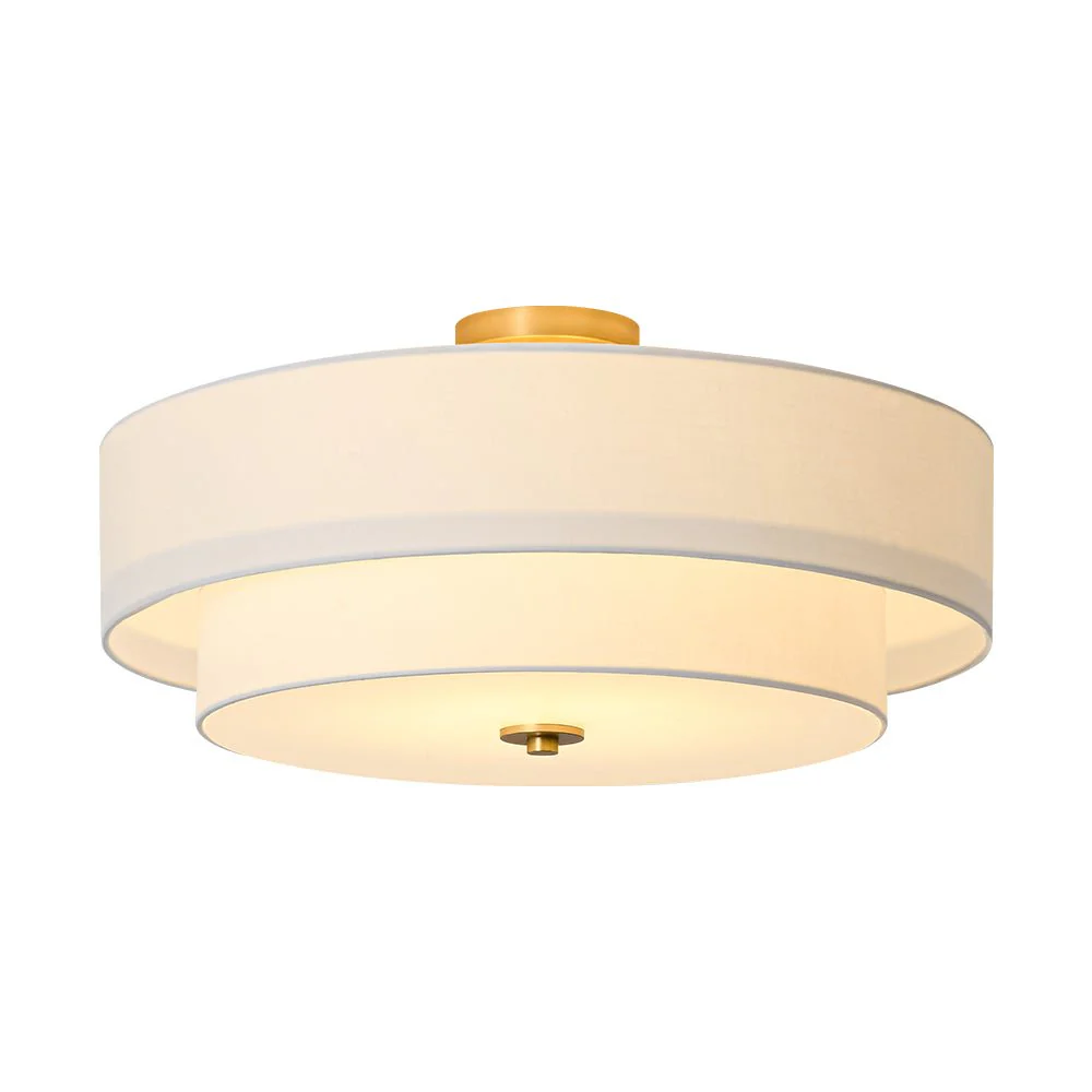 4-Light White Linen Round Drum Brass Semi Flush Mount - Image 15
