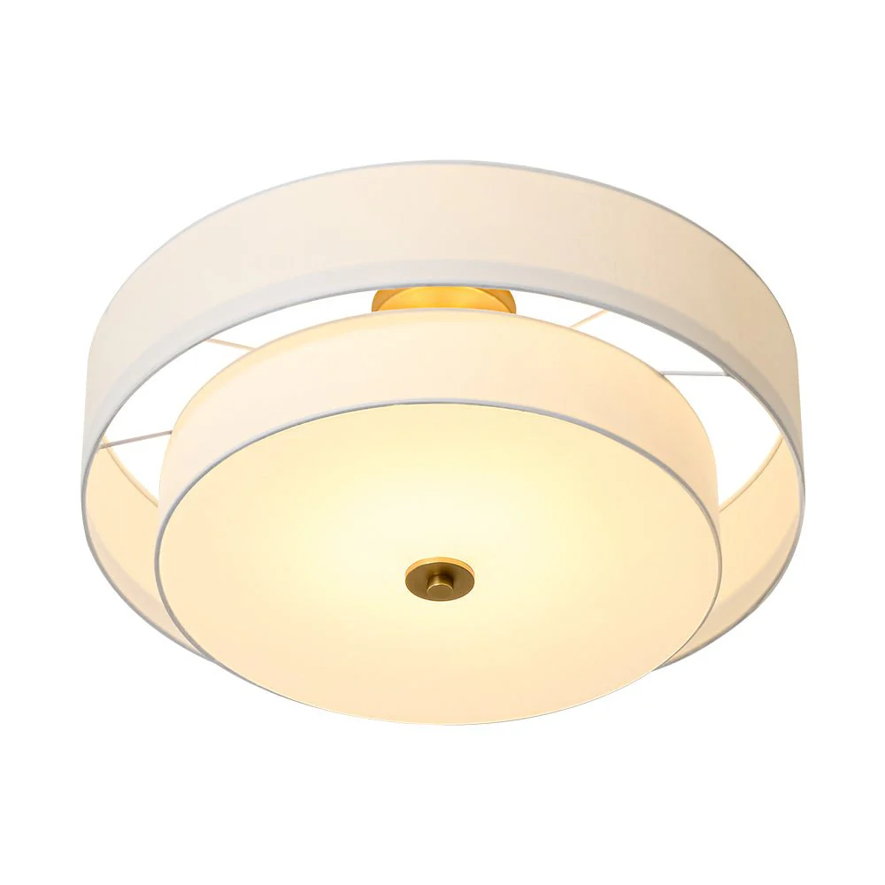 4-Light White Linen Round Drum Brass Semi Flush Mount - Image 18