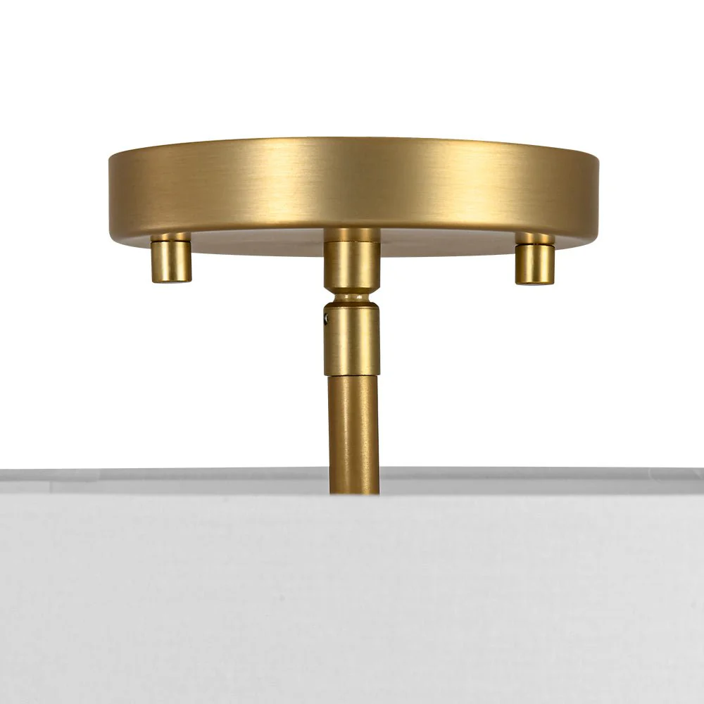 4-Light White Linen Round Drum Brass Semi Flush Mount - Image 19