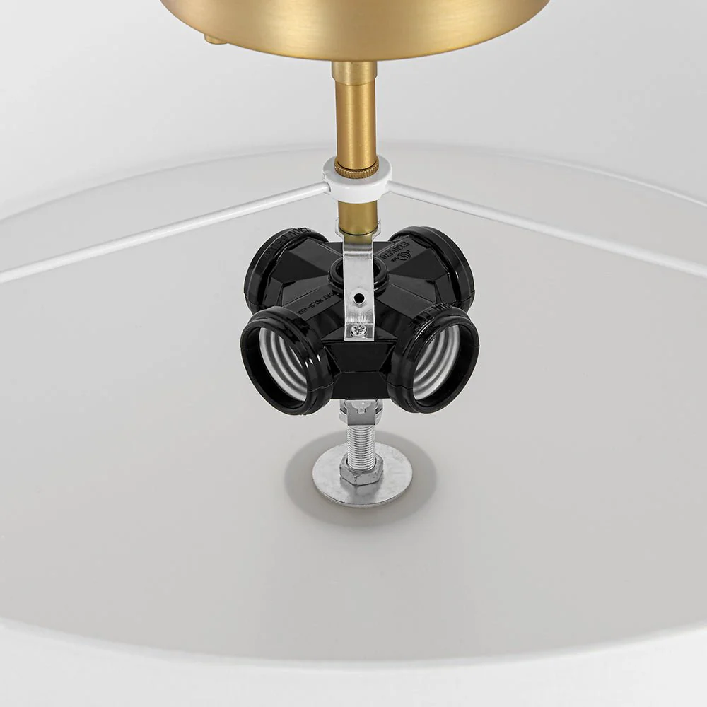4-Light White Linen Round Drum Brass Semi Flush Mount - Image 20