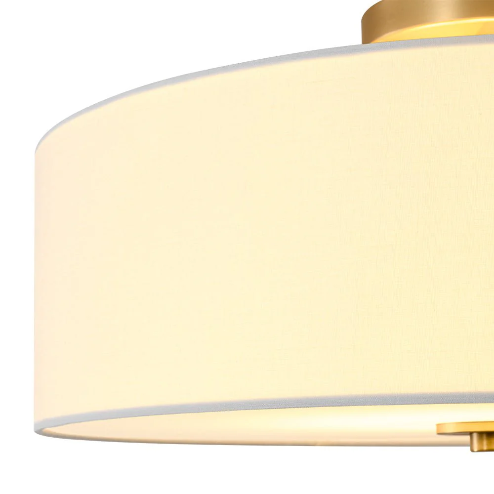 4-Light White Linen Round Drum Brass Semi Flush Mount - Image 22