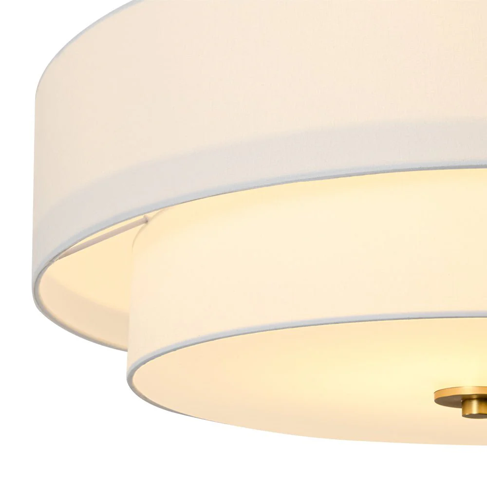 4-Light White Linen Round Drum Brass Semi Flush Mount - Image 23