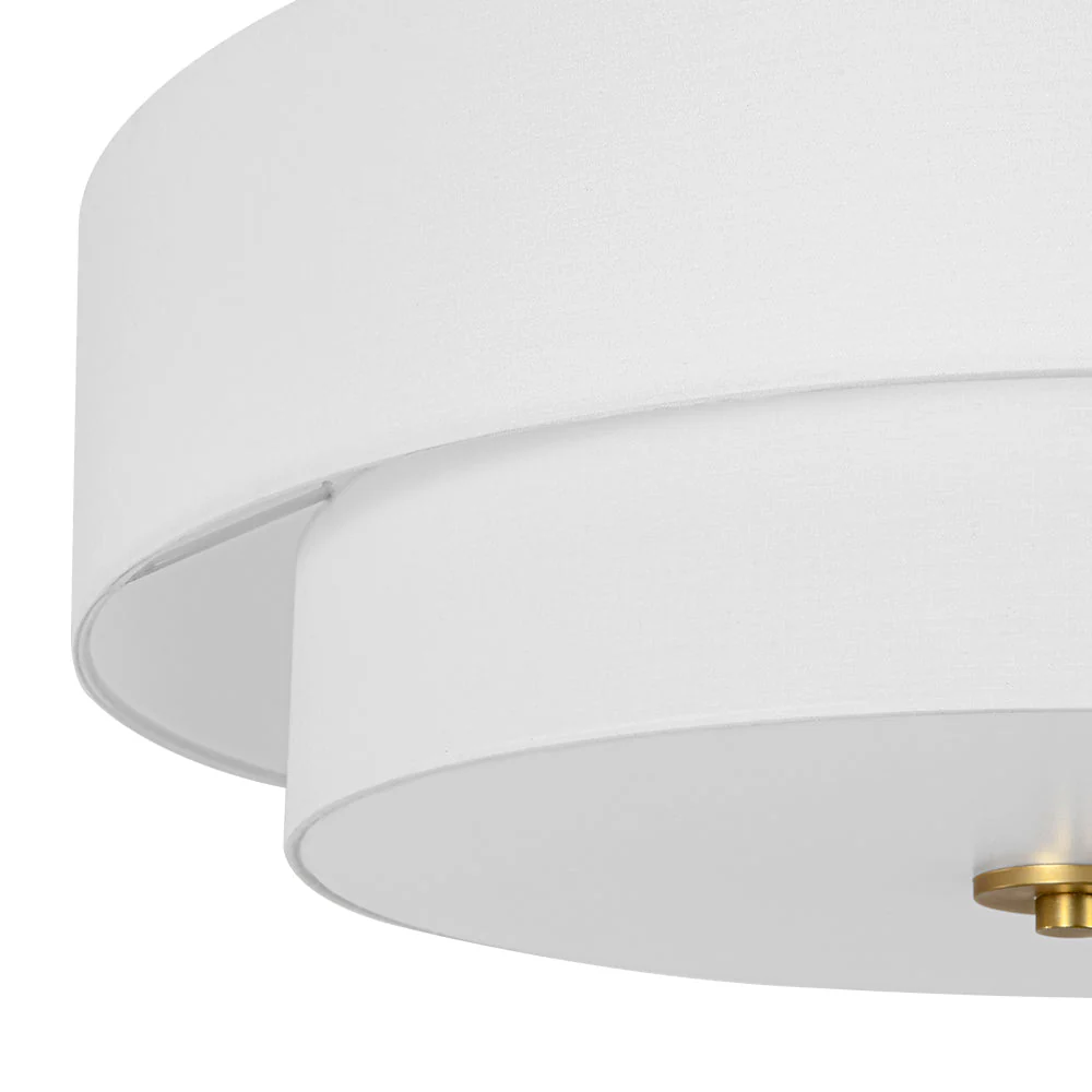 4-Light White Linen Round Drum Brass Semi Flush Mount - Image 24