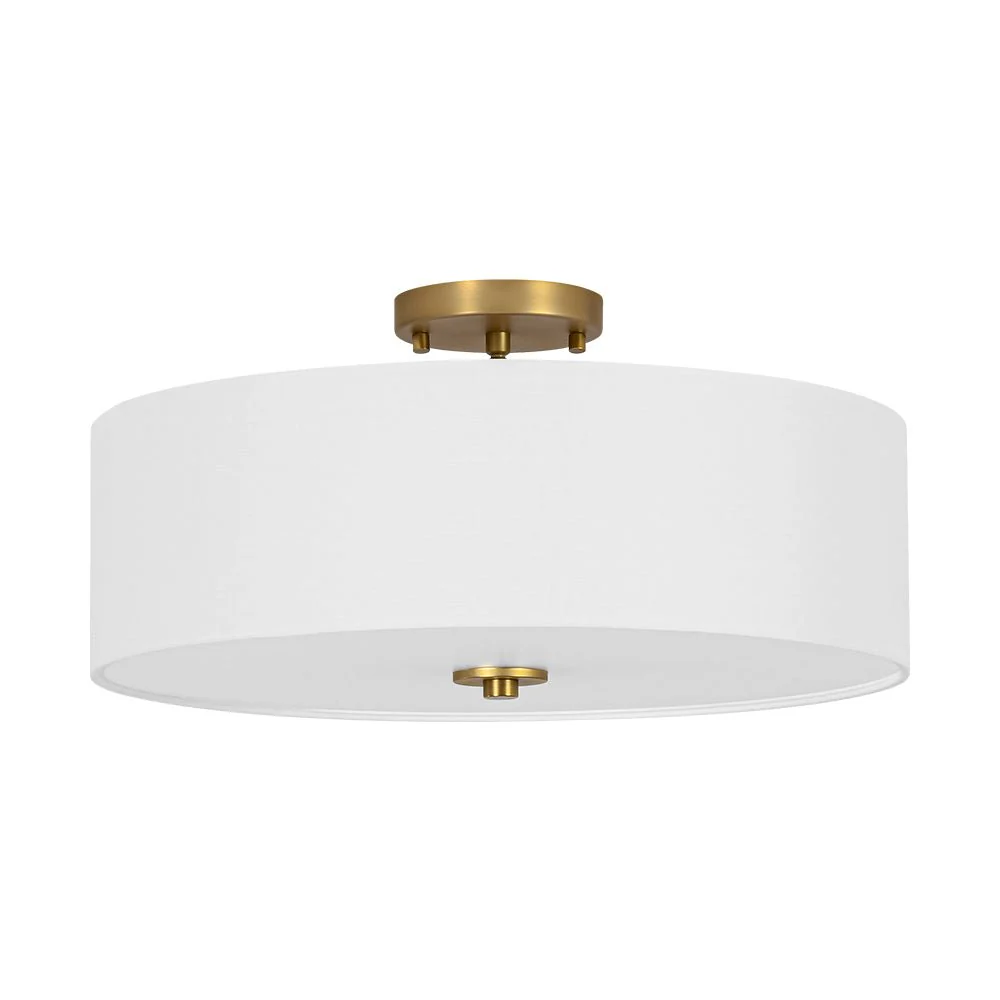 4-Light White Linen Round Drum Brass Semi Flush Mount - Image 6