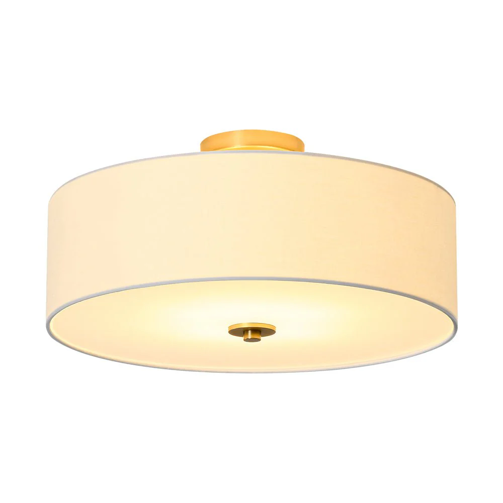 4-Light White Linen Round Drum Brass Semi Flush Mount - Image 7