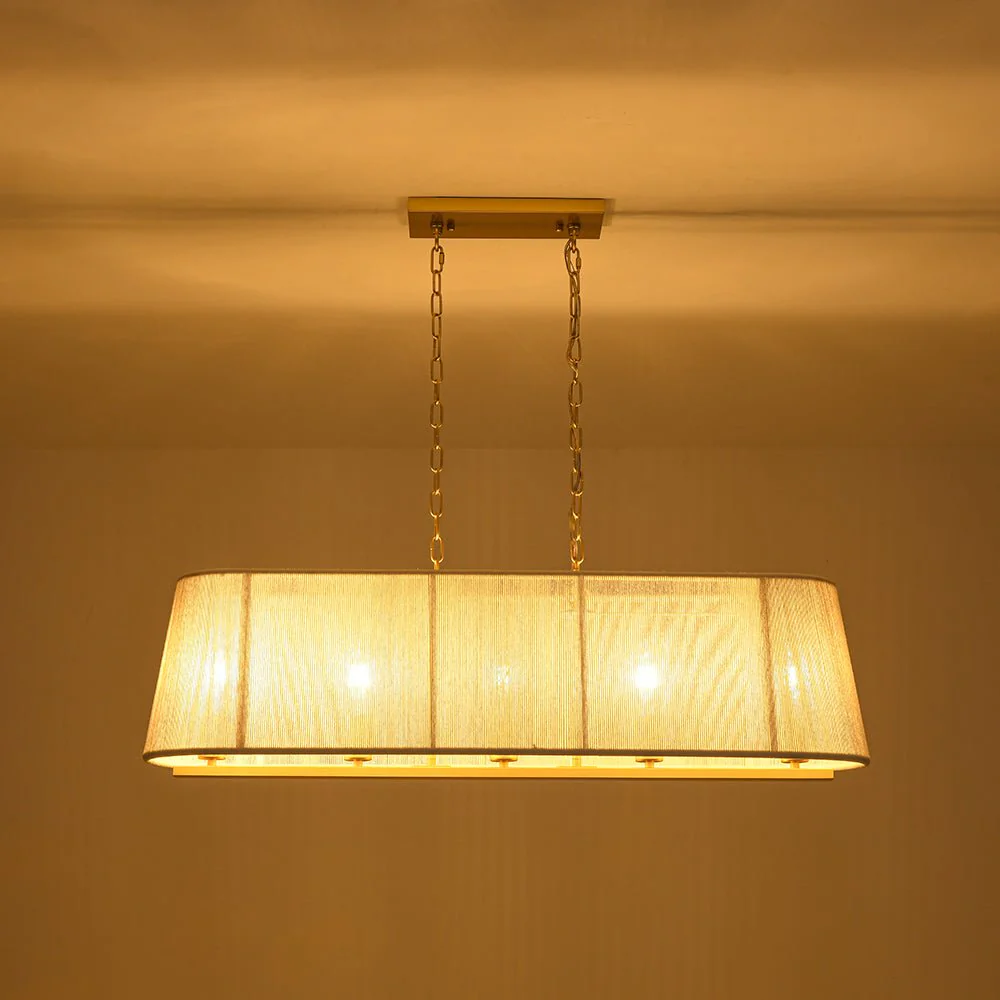 5-Light Beige Woven Thread Linear Cage Island Chandelier - Image 10