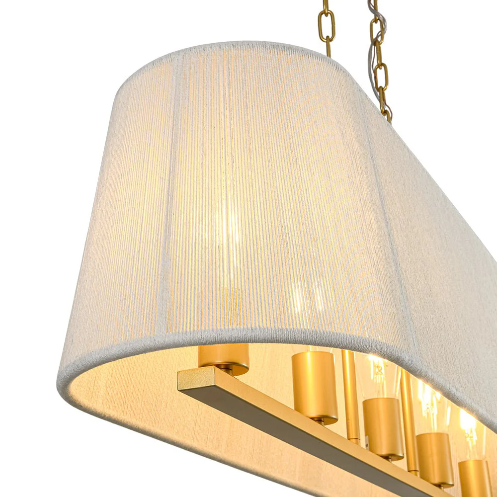 5-Light Beige Woven Thread Linear Cage Island Chandelier - Image 13