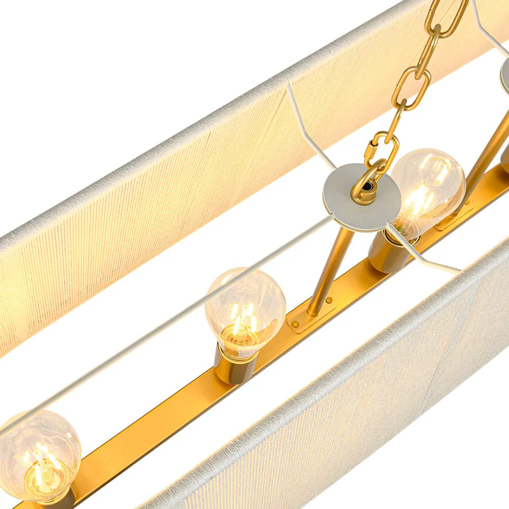 5-Light Beige Woven Thread Linear Cage Island Chandelier - Image 14