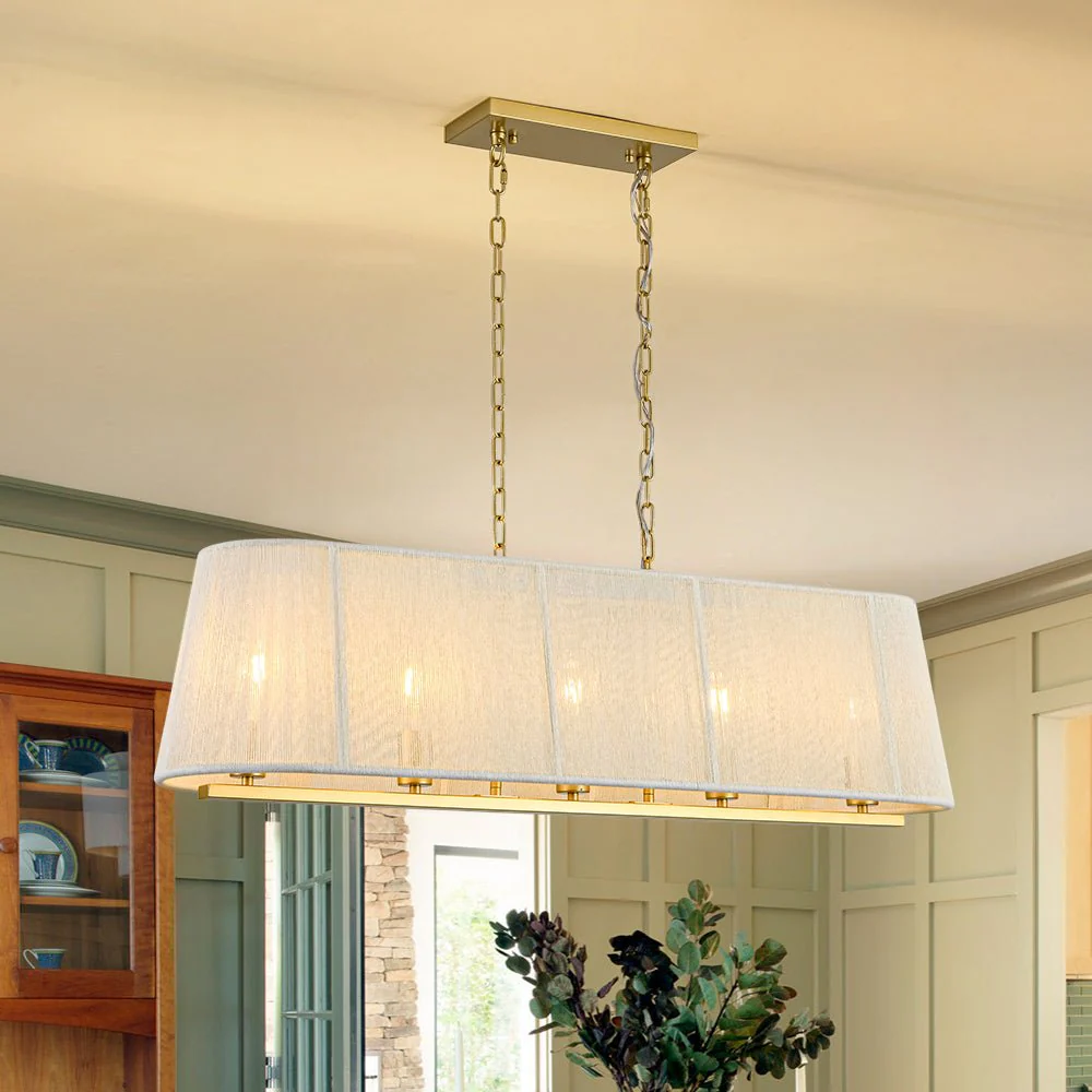 5-Light Beige Woven Thread Linear Cage Island Chandelier - Image 2