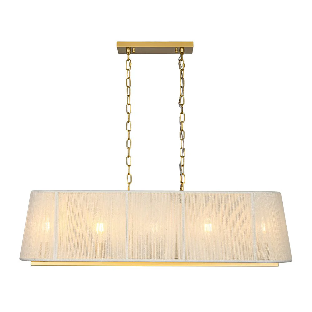 5-Light Beige Woven Thread Linear Cage Island Chandelier - Image 3