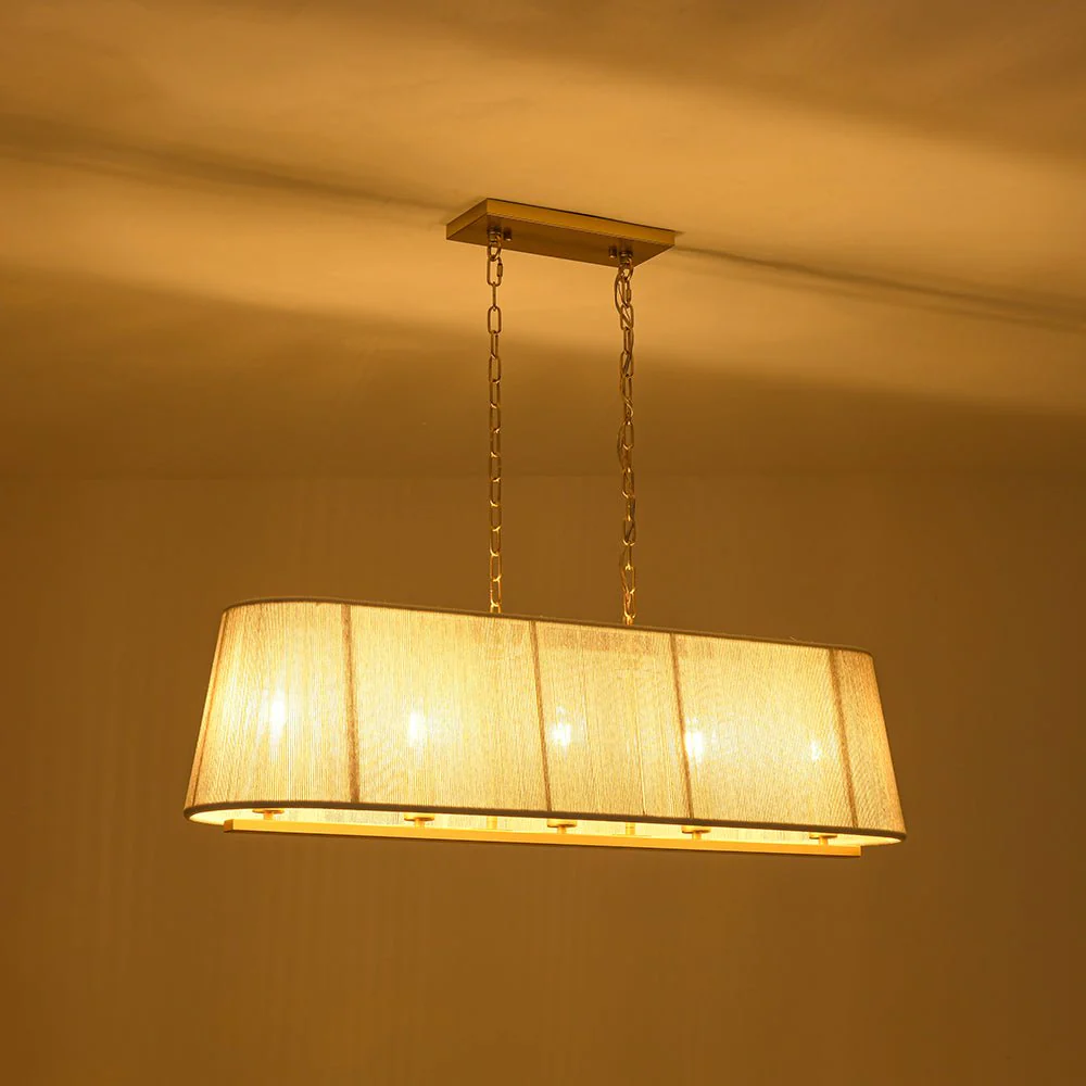 5-Light Beige Woven Thread Linear Cage Island Chandelier - Image 9