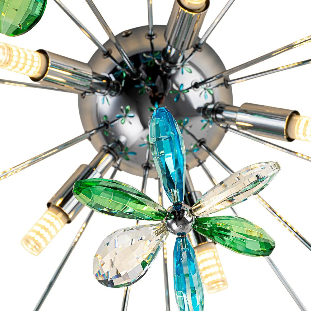5-Light Bloom Green Blue Crystal Dandelion Semi Flush Mount - Image 10