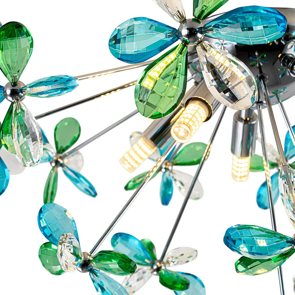 5-Light Bloom Green Blue Crystal Dandelion Semi Flush Mount - Image 11